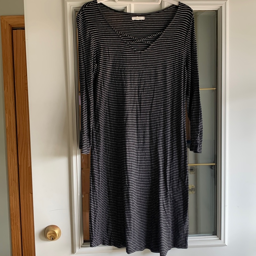 Black and white striped Maurices dress 3/4 length long sleeve with cross straps
